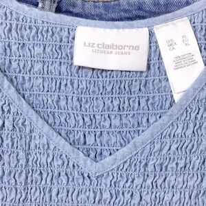 LIZ CLAIBORNE Denim Chambray Smocked V Neck Cotton Cropped Tank Top